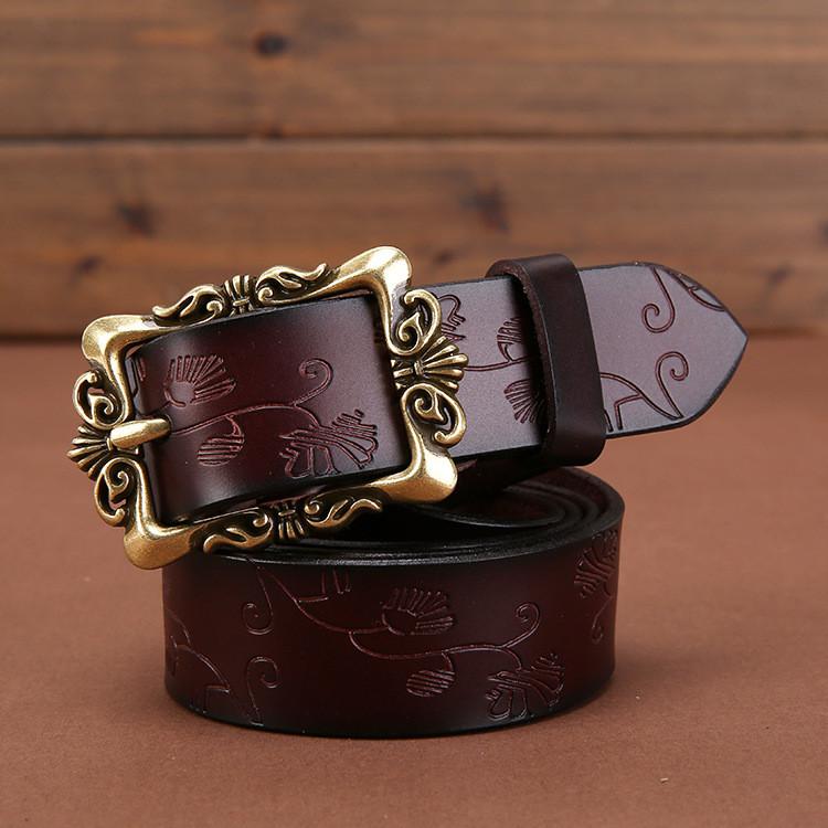 Genuine Womens Leather Belt Simple Design Alloy Buckle Casual Formal Attire