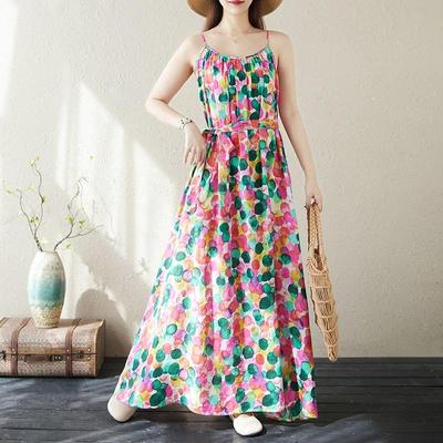 Sleeveless Strap Plus Size Cotton Vintage Floral New In Dresses For Women Casual Loose Long Summer Dress