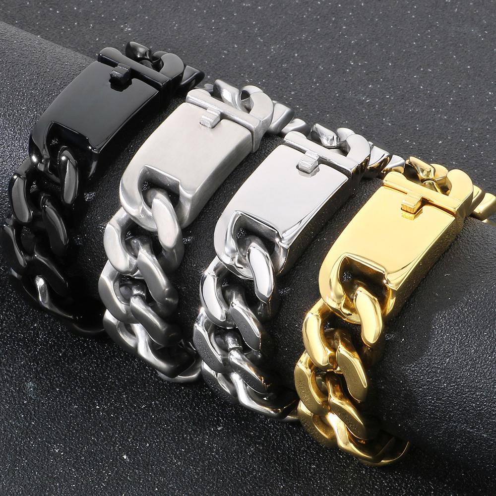 Hiphop Stainless Steel Bracelet Men's Accessories Christmas Gifts Jewelry Matte Brushed 20MM Width Curban Chain Man Bracelets