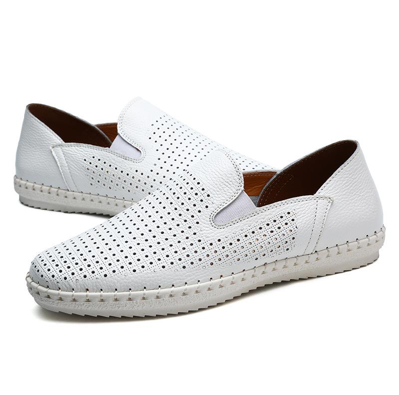 

Повседневная обувь, обувь для скейтбординга, мужская обувь, обувь Doudou, большой размер, ebay, полые кожаные туфли, мягкая кожа, обувь для ленивых для среднего и молодого возраста 38 белый