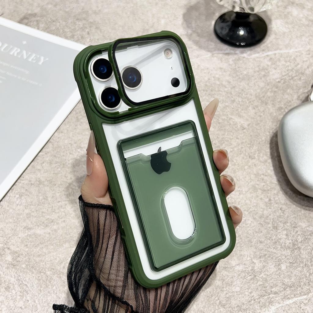 Acrylic Card Holder Slot Transparent Case For iPhone 17 Air 16 15 14 13 12 11 Plus Pro Max Wallet Camera Holder Protection Cover