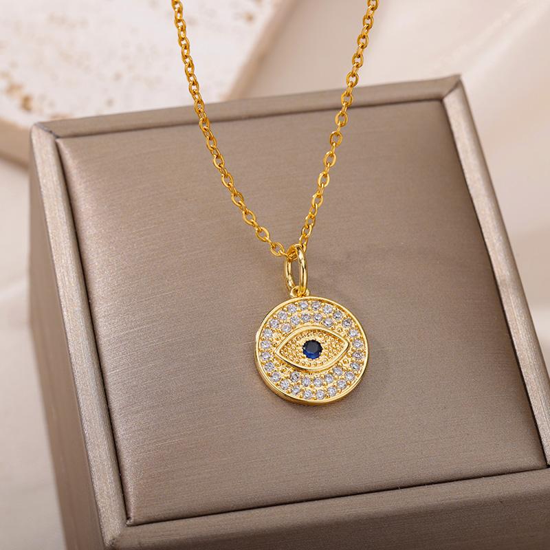 Evil Eye Necklace for Women Stainless Steel Chain Blue Main Stone Pendant Necklaces Vintage Turkish Eye Jewelry Gift
