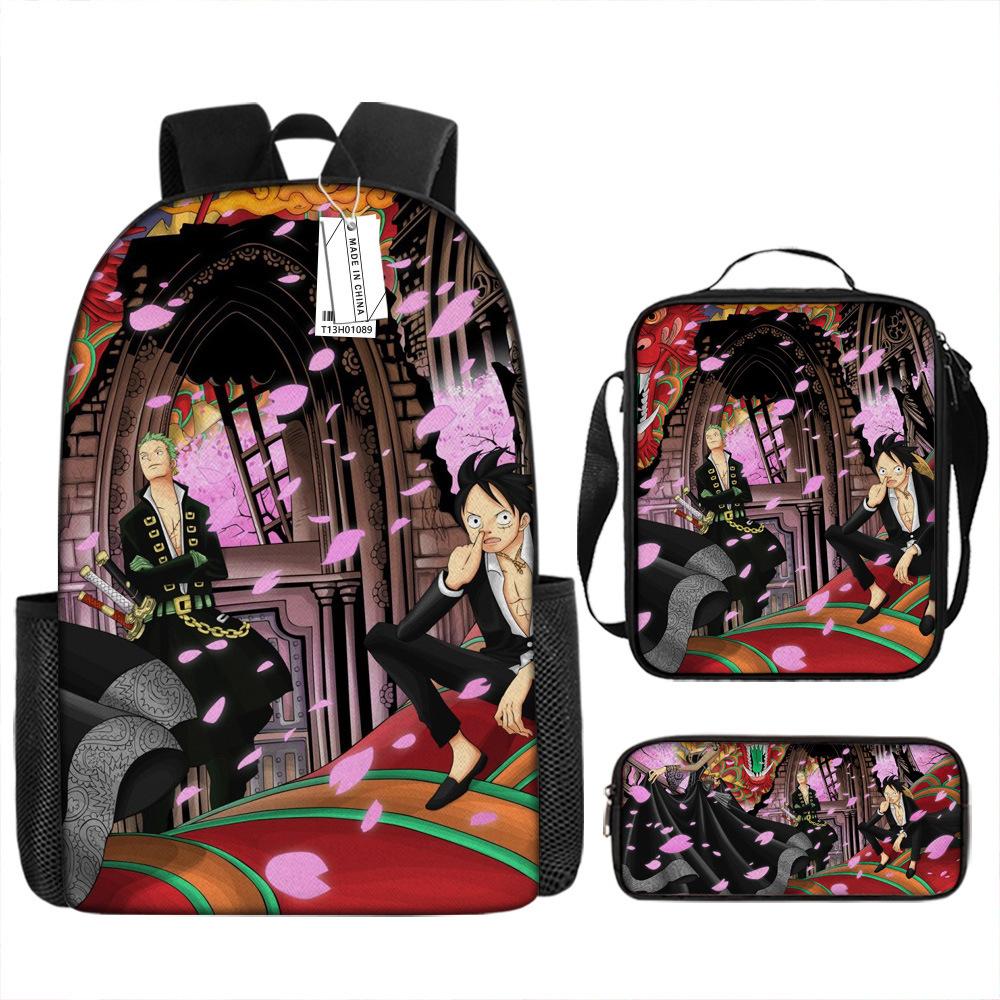 Peripheral ONE PIECE Student School Bag Cartoon School Bag Children's Backpack Three-piece Satchel