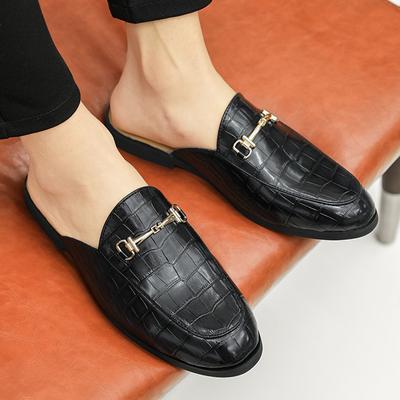 Summer Men's Flats 2024 Half Slippers Men's Muller Slip-on Leather Casual Outdoor Wear-resistant Walking Shoes