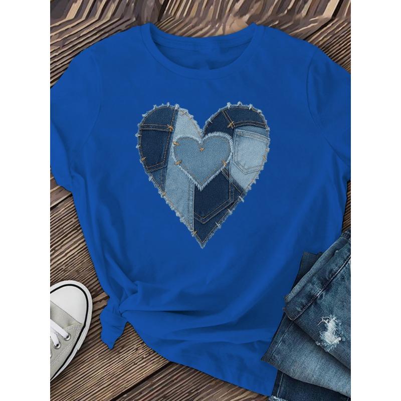 Love women s short sleeves with denim pattern S