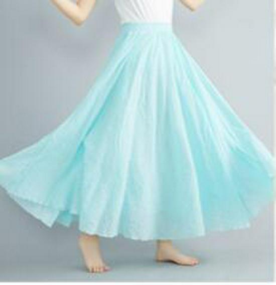 Women's Plus Size Cotton Linen Midi A-Line Skirt with Elastic Waist In 20 Colors