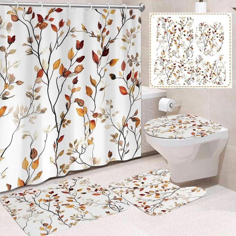 1/4 Stuks Waterdicht en schimmelbestendig Douchegordijn Luxe met Haak Douchegordijn met antislip mat U-vormige mat toiletdekselhoes