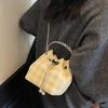 Chain Plaid New Bucket White Trendy Shoulder Bag Small Korean Version Versatile Messenger Bag Ring Hand Bag