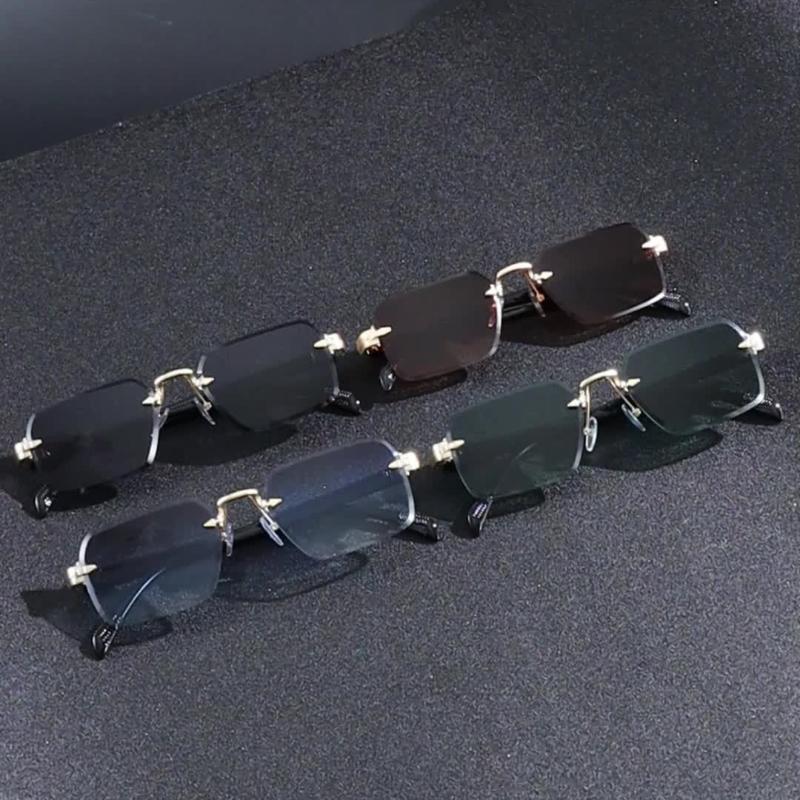 1 Pair of Frameless Square European and American Fashion Glasses with Cut Edges Available In Multiple Colors