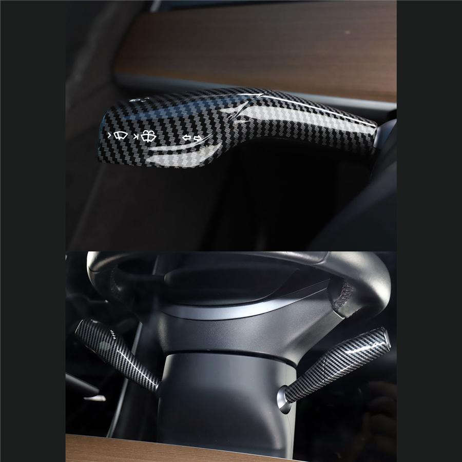 For Tesla Model 3 Y Gear Shift Cover Steering Wheel Accessories Glossy Carbon Fiber Look