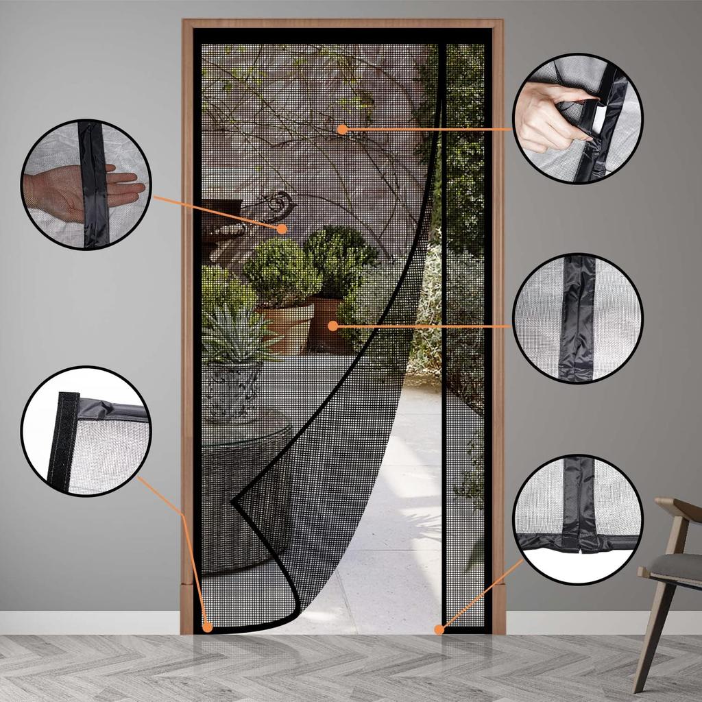 Zanzariera Magnetica Reversibile Apribile a Sinistra o a Destra, Tenda a Rete Stretta Resistente in Fibra di Vetro, Mani Libere, per Patio, Camera da Letto, Adatta a Porte, Nera