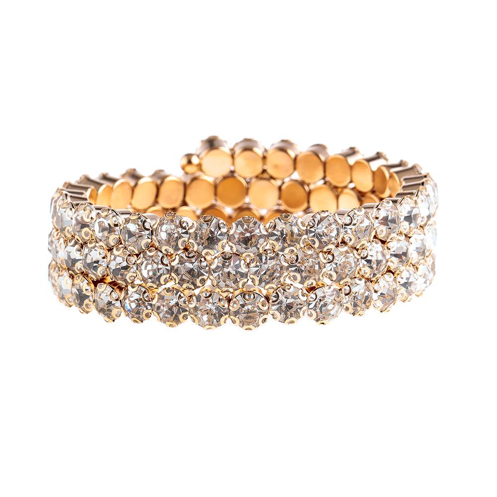 Rhinestone Elastic Arm Bracelet for Bride's Hand - Multi-Row Performance Jewelry B330