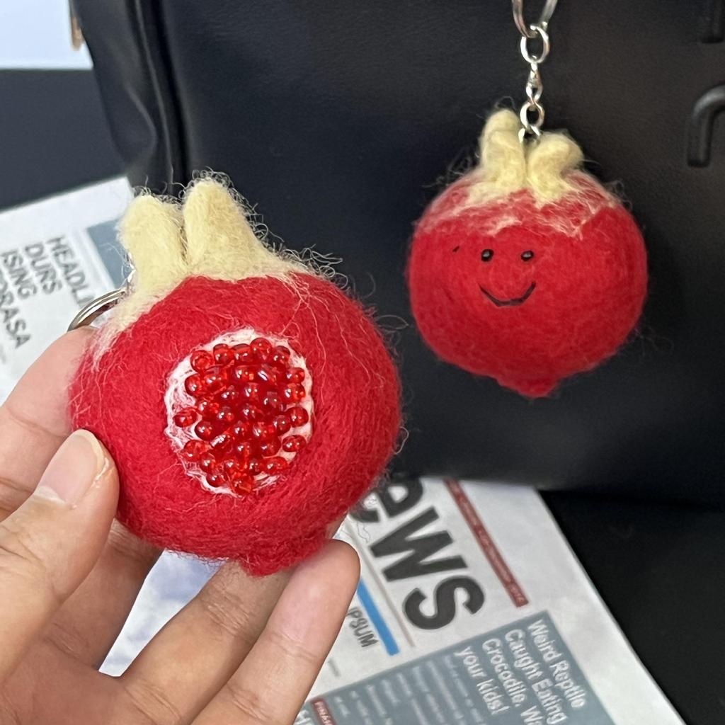 Handmade Pomegranate Wool Felt Bag Charm Keychain Ornament