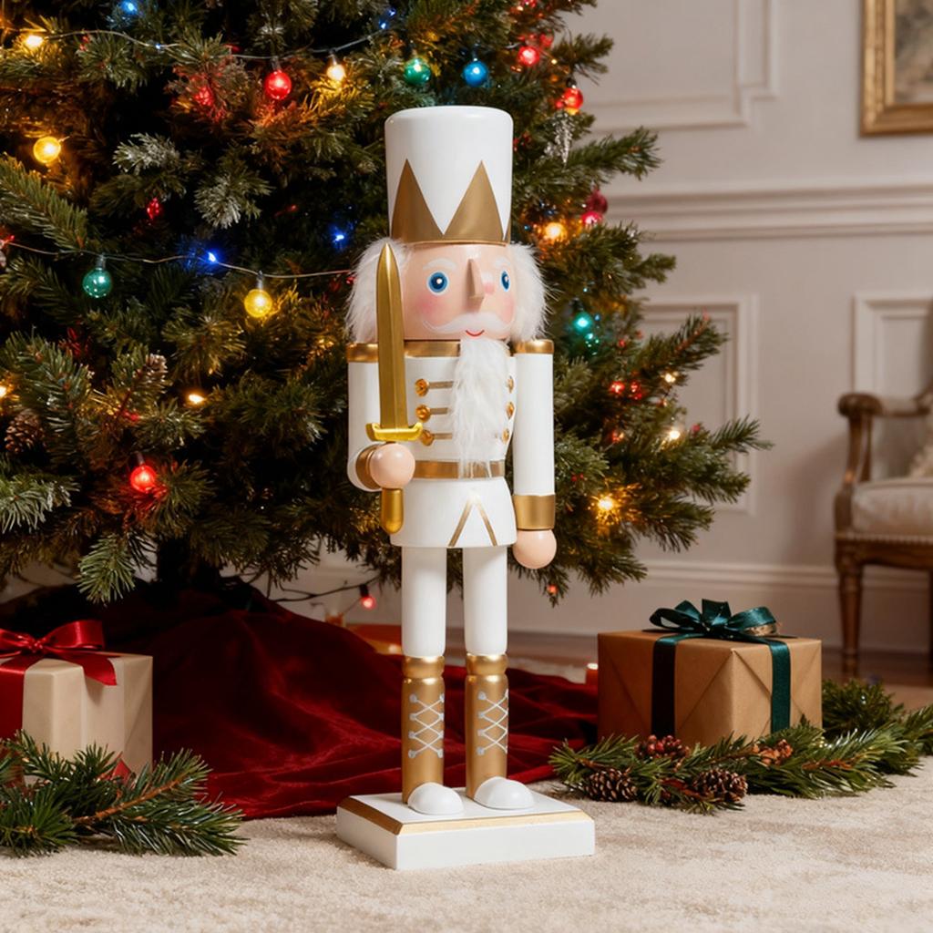 25CM Nutcracker Figurine Wooden Nutcracker Statue Table Centerpiece for Home Living Room Cabinet Shelf Christmas Decoration