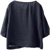 Damen Retro 3/4 Ärmel Vielseitige einreihige Leinen-Baumwoll-Bluse Lässiges lockeres Oberteil