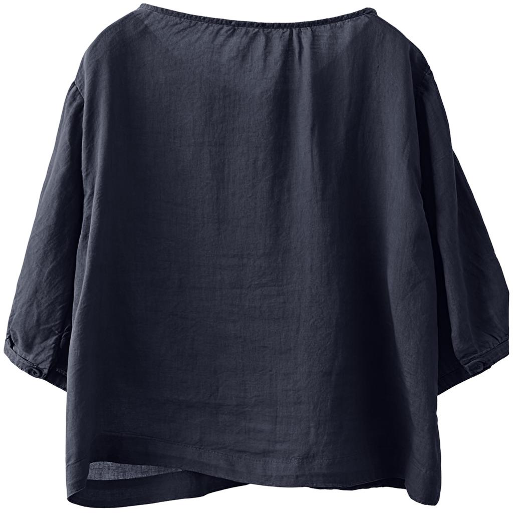 Damen Retro 3/4 Ärmel Vielseitige einreihige Leinen-Baumwoll-Bluse Lässiges lockeres Oberteil