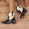 Women's Wide Width Color Block Ankle Boots, Retro Mid Heel Martin Boots, European Style Vintage Booties for Women