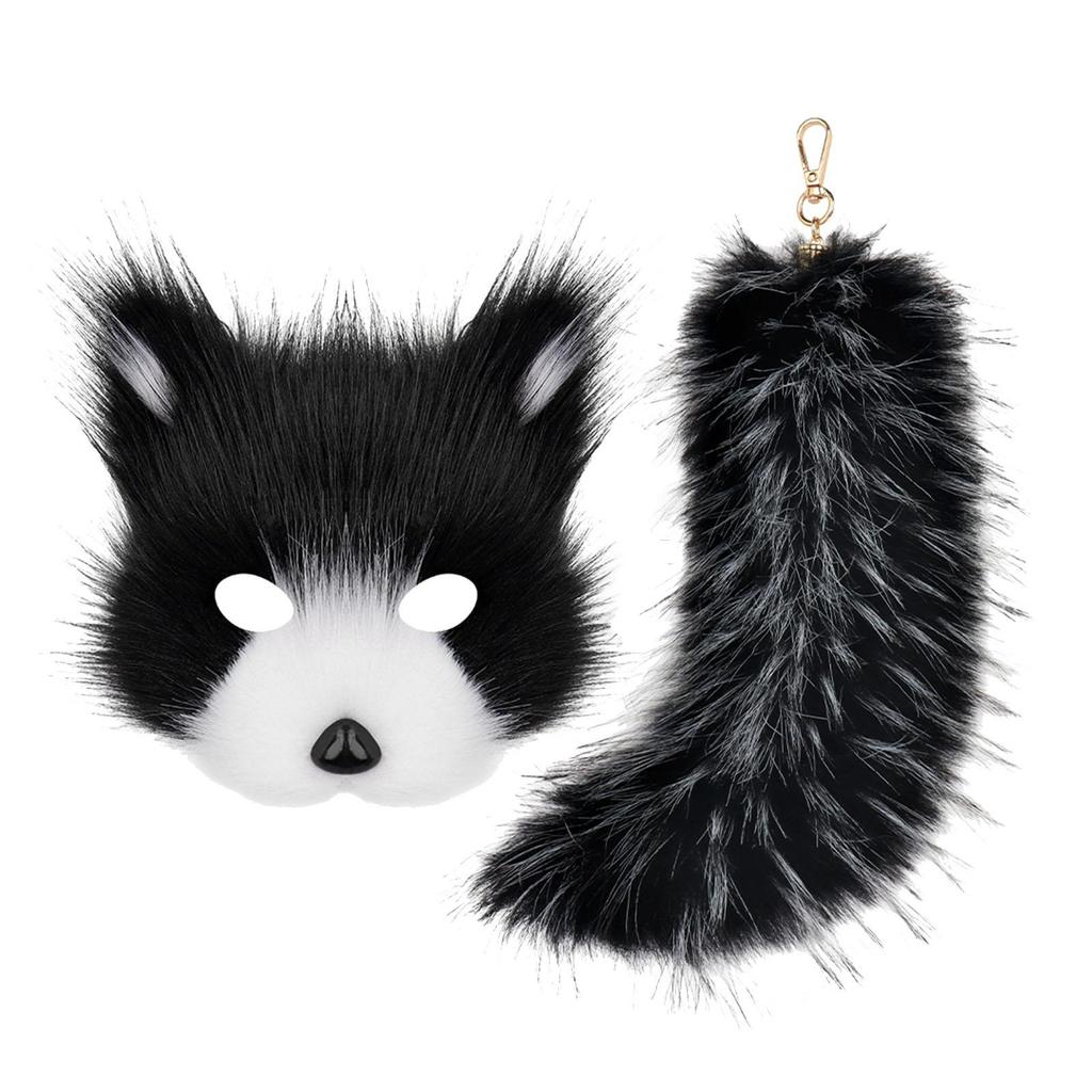 Therian Mask and Tail Plush Tail Keychain Halloween Costume Accessories for