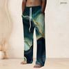 Mens Plus Size Drawstring Waist Colorful Printed Straight Leg Full Length Beach Pants
