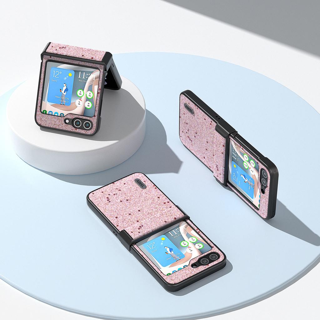 ABEEL For Samsung Galaxy Z Flip7 FE 5G/Z Flip6 5G Case PU Leather+PC Glitter Phone Cover with Hinge Design