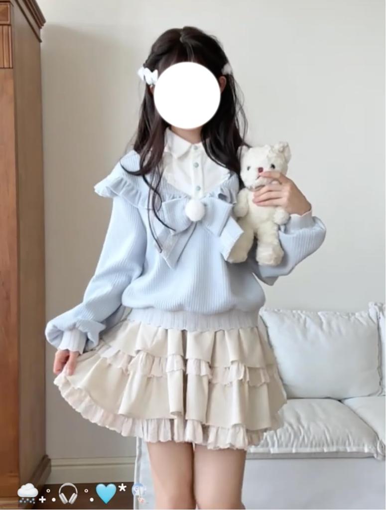 Jundakara Sweater and Mini Perfect for a Mori or Schoolgirl Dreamy Long and Size S Women's 2-Piece Set, Skirt, Open-Shoulder Tiered, Mass-Produced