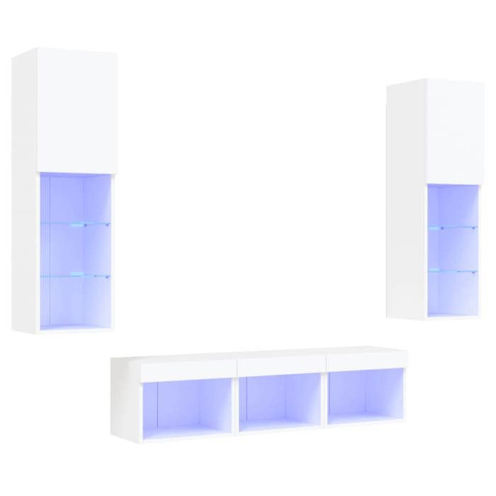 VidaXL TV Wall Units with LED 5 Pcs, Hanging TV Cabinets, Living Room TV Furniture, Modern, White Wood 3216604