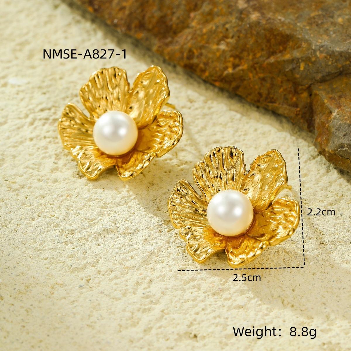 GEMCHIC Women s Geometric Flower Pearl Stud Earrings Gold Plated Stainless Steel Fashion Jewelry