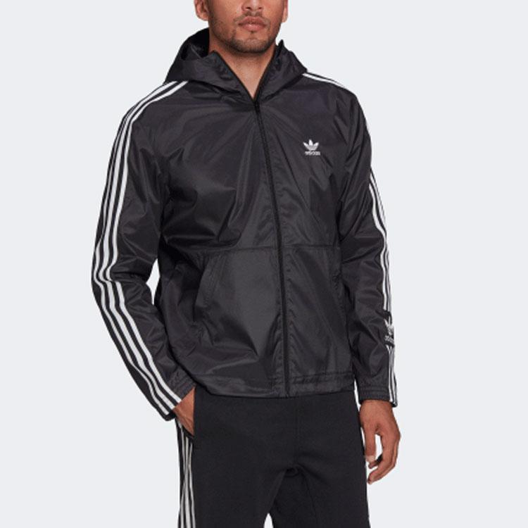 Adidas Originals Trefoil Lock Up Wb Striped Embroidered Hooded Sports Jacket Men Jacket Black HC2006