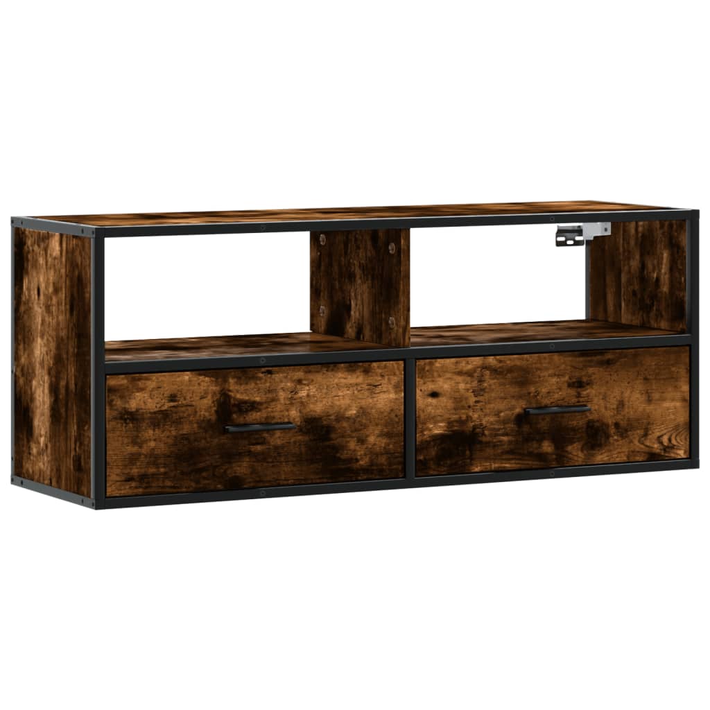 TV Stand Smoked Oak Finish 100 x 31 x 39.5 cm Engineered Wood and Metal