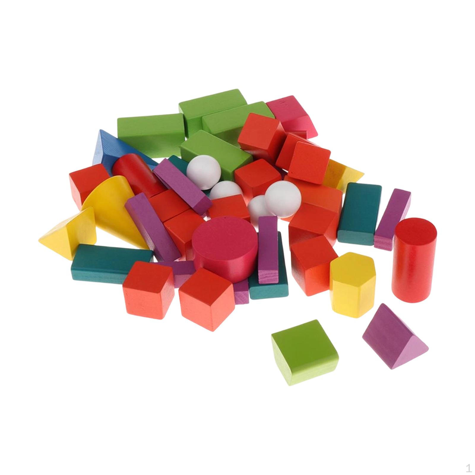 45 Pieces Wooden Geometric Solids Blocks Kindergarten School Home Elementary Classroom