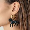 Stainless Steel Ear Clasps Stereoscopic Small Horse Dangle Earrings for Women Cute Animal Charm Jewelry Holiday Gift