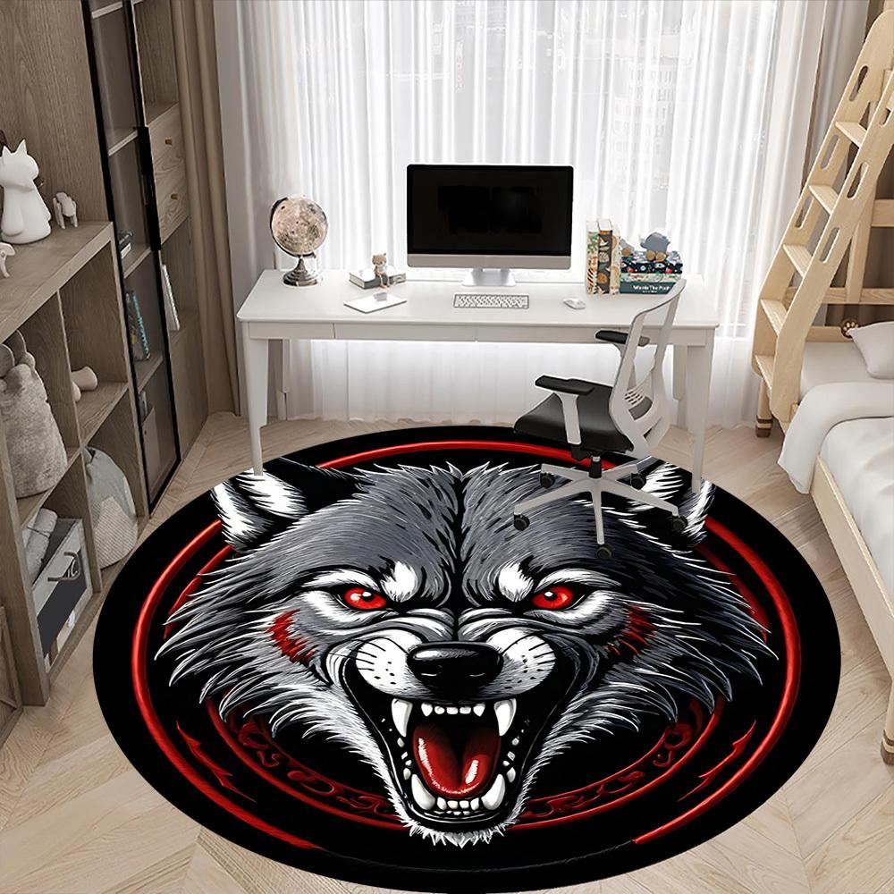 1pc Wolf Pack Office Round Area Rug, Under Office Chairs Bedroom Living Room Home Decor, Room Deco