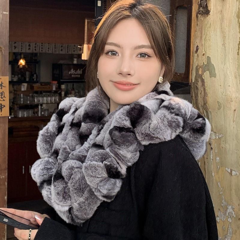 Fashion Genuine Rex Rabbit Fur Shawl Girls Warm Neck-protecting Scarf Women Winter Stylish Double-sided Thickened Fur Scarf Cape