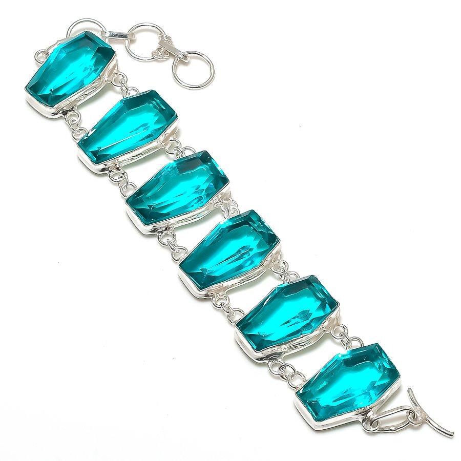 

Натуральный Зеленый Турмалин Драгоценный Камень Серебро 925 пробы Браслет 7-8 P8s96