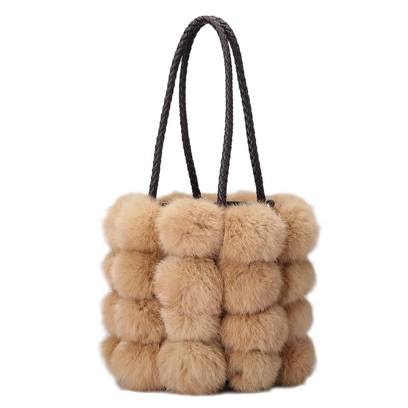 Fur bag 2025 winter new hairball bucket bag cute rabbit furry portable shoulder bag