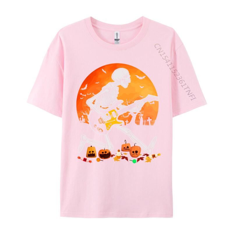 Skeleton Playing Bass Guitar Halloween T Shirt Normal Fall Retro Funny Pure Cotton Camisa Mens Tshirts Funny Clothing