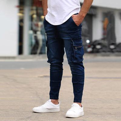Moda męska Solidne jeansowe spodnie w trudnej sytuacji jeansowe długie spodnie Streetwear