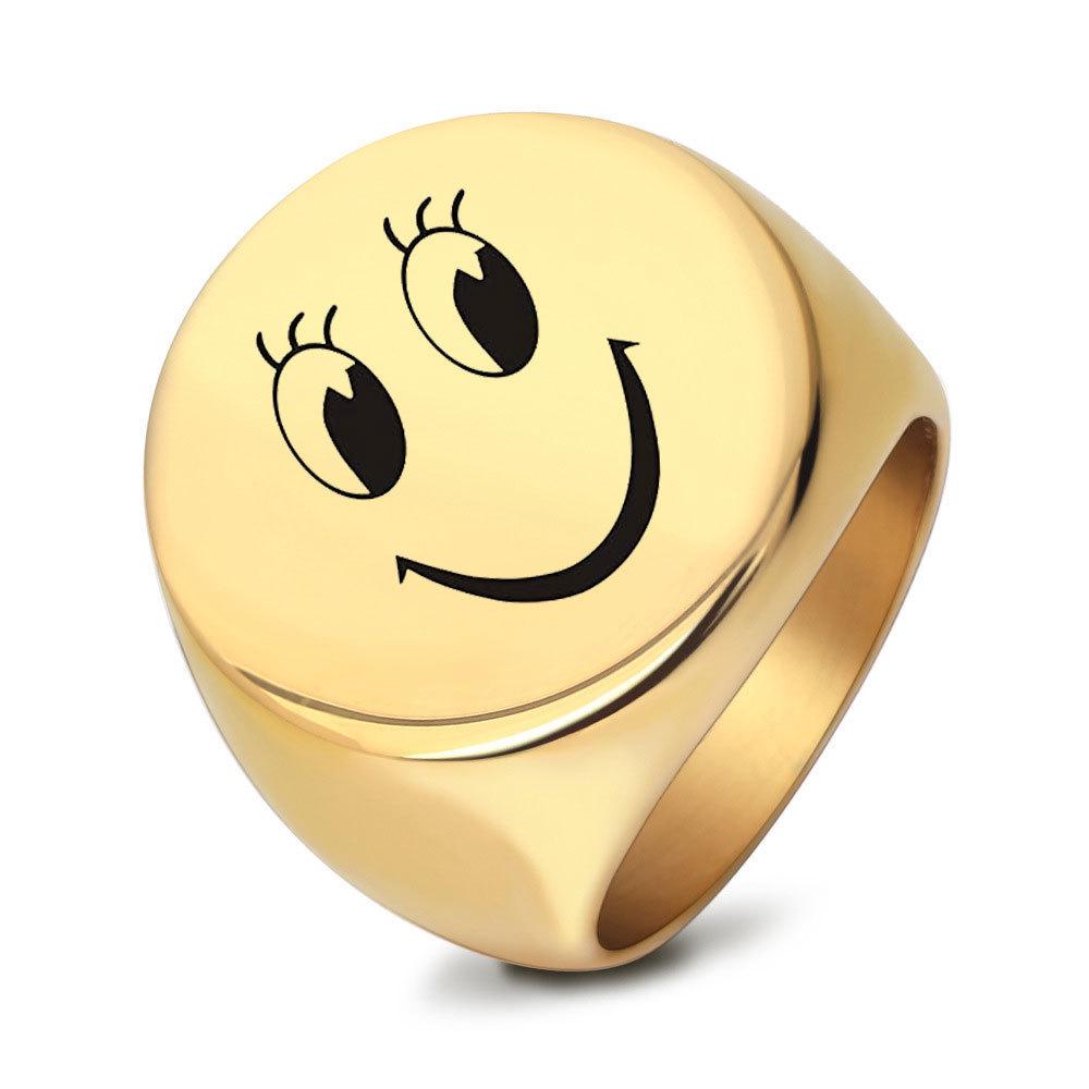 Round Smiley Face Fashion Ring - 22MM Laser Engraved Stainless Steel