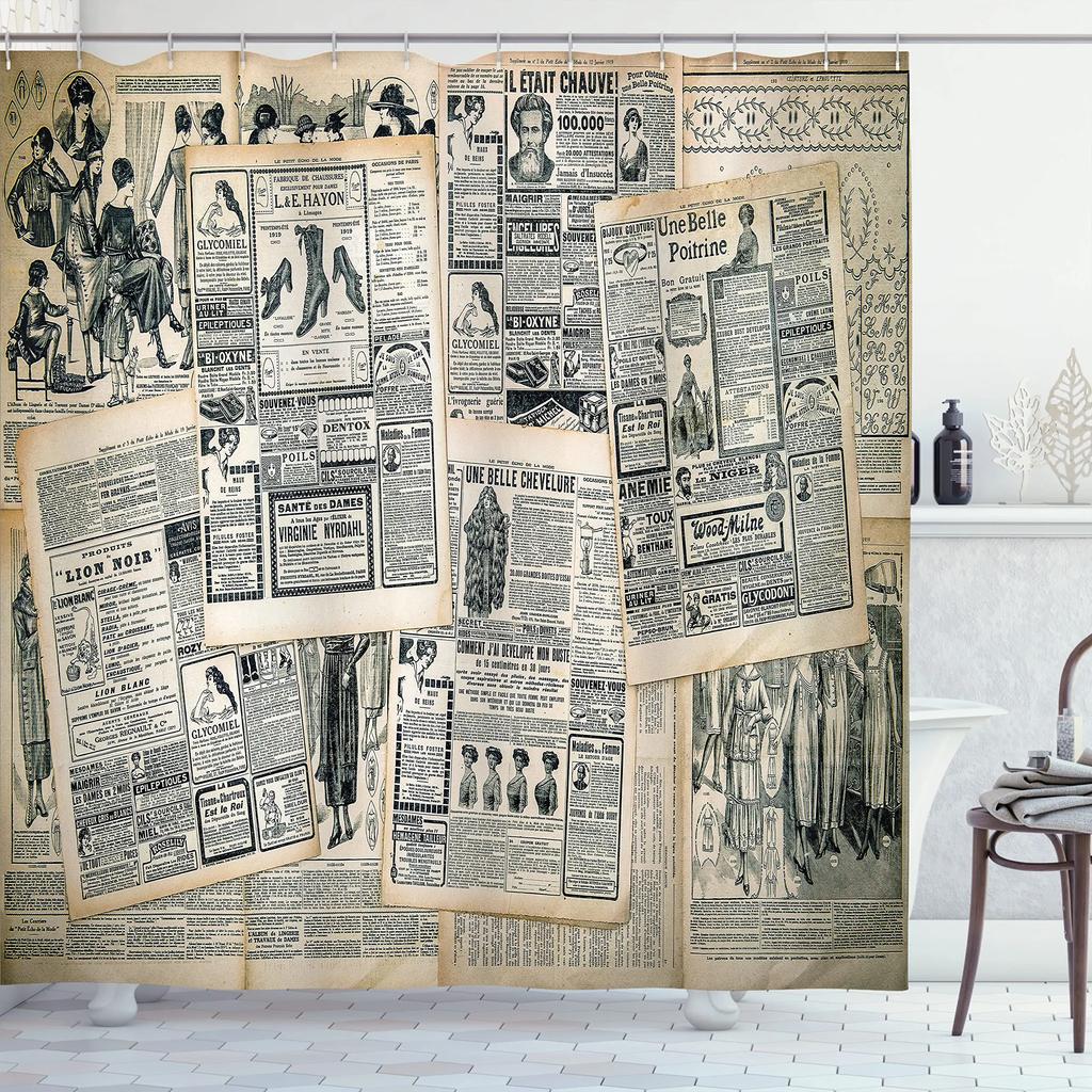 Barbershop Fabric Shower Curtain Set Barber With Tartan Vintage Badge Beard Cut Gentleman Graphic Grooming Screen Bathroom Decor