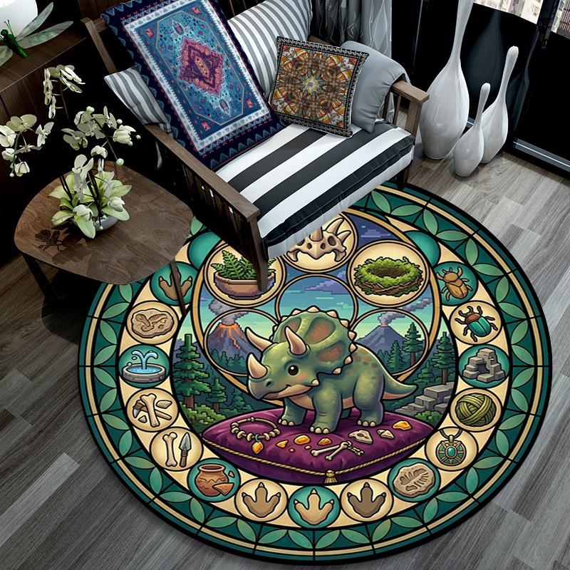 Prehistoric Glass Round Area Rug Under Office Chairs Bedroom Living Room Home Decor 80cm x 80cm