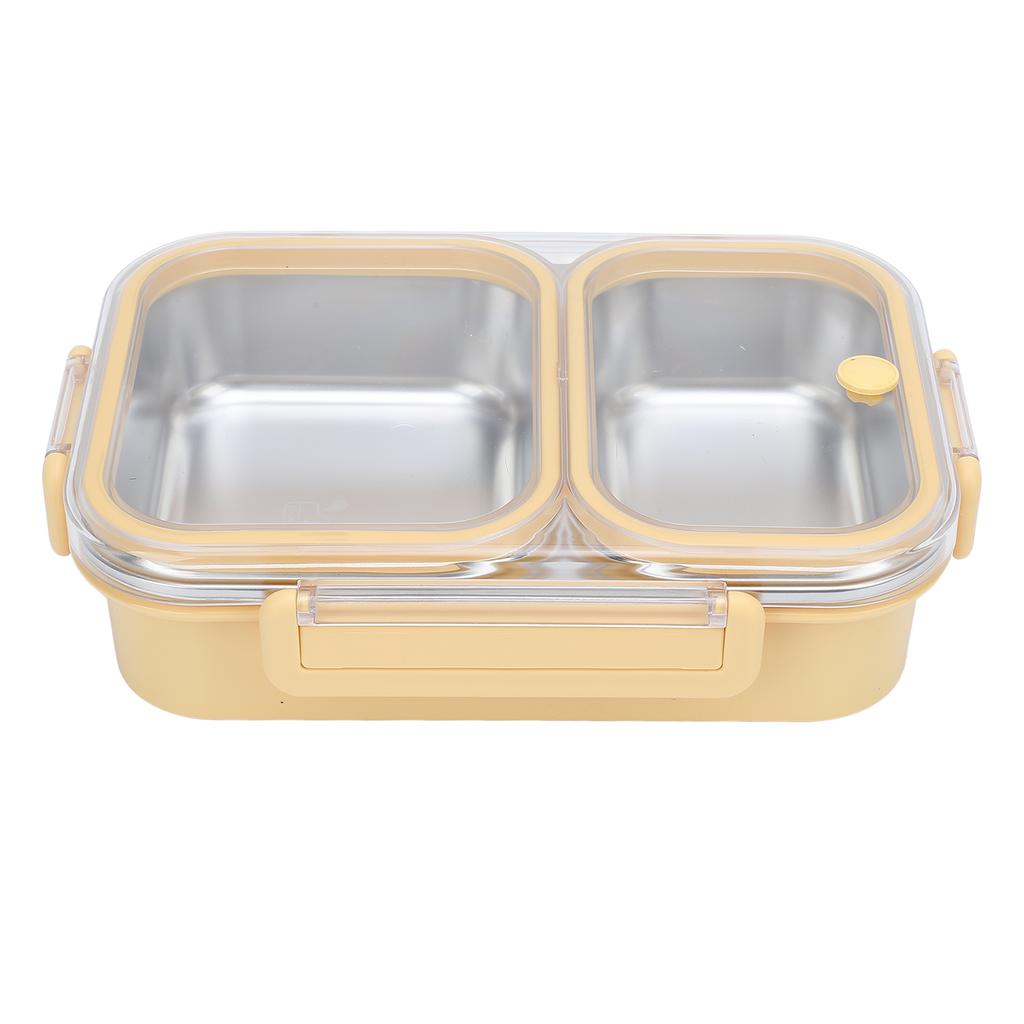 Stainless Steel Lunch Box Container Sealed Odorproof 2 Compartment Portable Square 1.2L