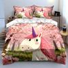 Unicorn Blossom Spring Decor Set Soft Comfortable Duvet Cover Bedding Set Included 1*Duvet Cover & 2*Pillowcases Gift