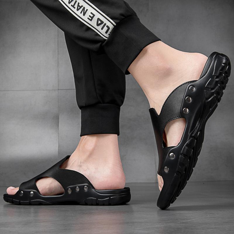 Fashion Summer Mens Genuine Leather Slippers Big Size 37-52 Outdoor Flip Flops Men Slipper Casual Slides Luxury Flip Flop Male Flats