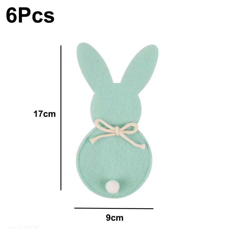 6Pcs Easter Bunny Felt Cutlery Holder Bag Happy Easter Decorations for Rabbit Tableware Knife Fork Cover Bag Party Accessories