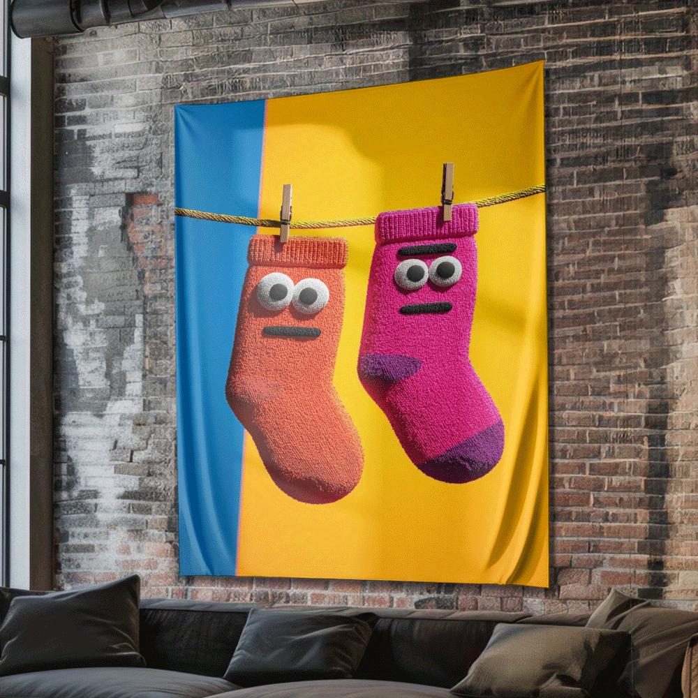 Childrens Fun Cartoon Socks Digital printing polyester wall tapestry suitable for use in living rooms bedrooms bars and party