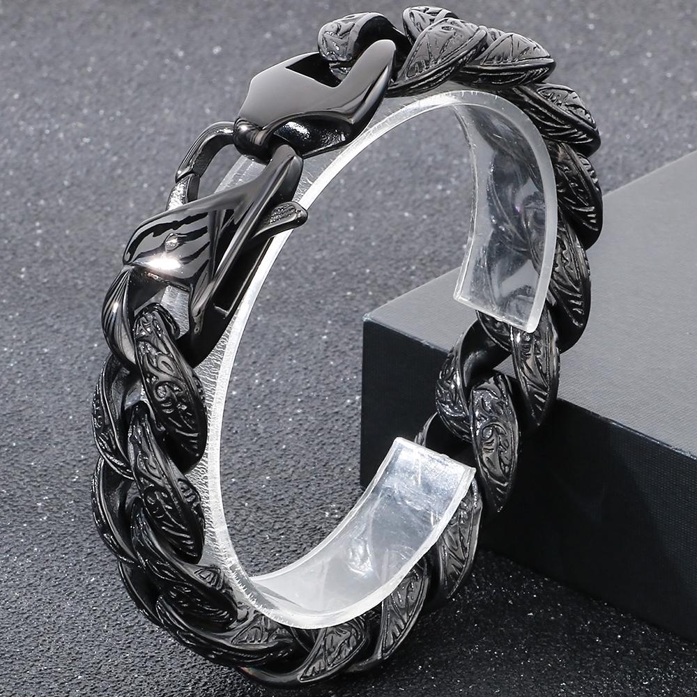 Cool 18MM Width Curb Cuban Link Chain Bracelet for Man Solid Stainless Steel Men's Bracelets Vintage Jewelry Accessories 5 Color