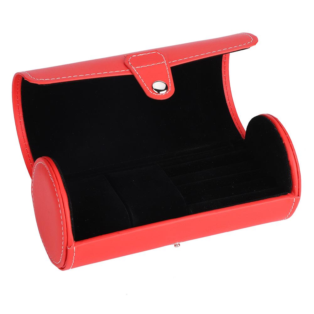 Wristwatch Watch PU Roll Holder Rings Earrings Display Case Jewelry Gift Box Storage (Rose Red)