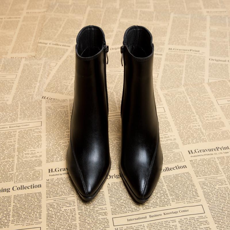 Autumn Winter Fashion Thick Heel Slim Ankle Boot Women Pointed Toe Zipper Shoes Mordern Short Booties  De Mujer