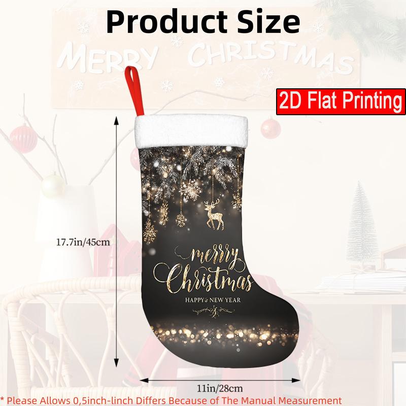 Christmas Decoration Fireplace Hanging Stocking 1pc Happy New Year, Lights, Snowflakes, Pine Branches (2) - Pattern Desi
