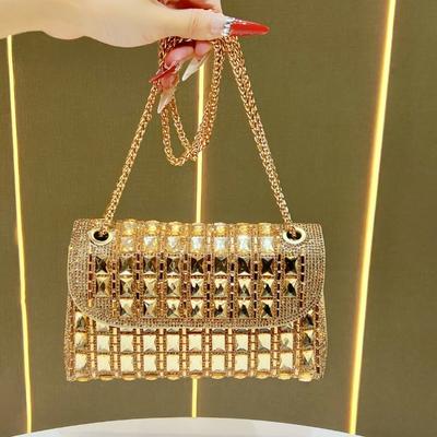 Pochette, Borsa Interamente Ricoperta di Diamanti, Piccola Borsa Quadrata, Borsa da Donna a Spalla Singola, Borsa a Tracolla da Sottobraccio, Borsa a Mano